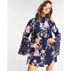 Free People Blue Floral Midnight Combo Tate Tunic Mini Dress Small